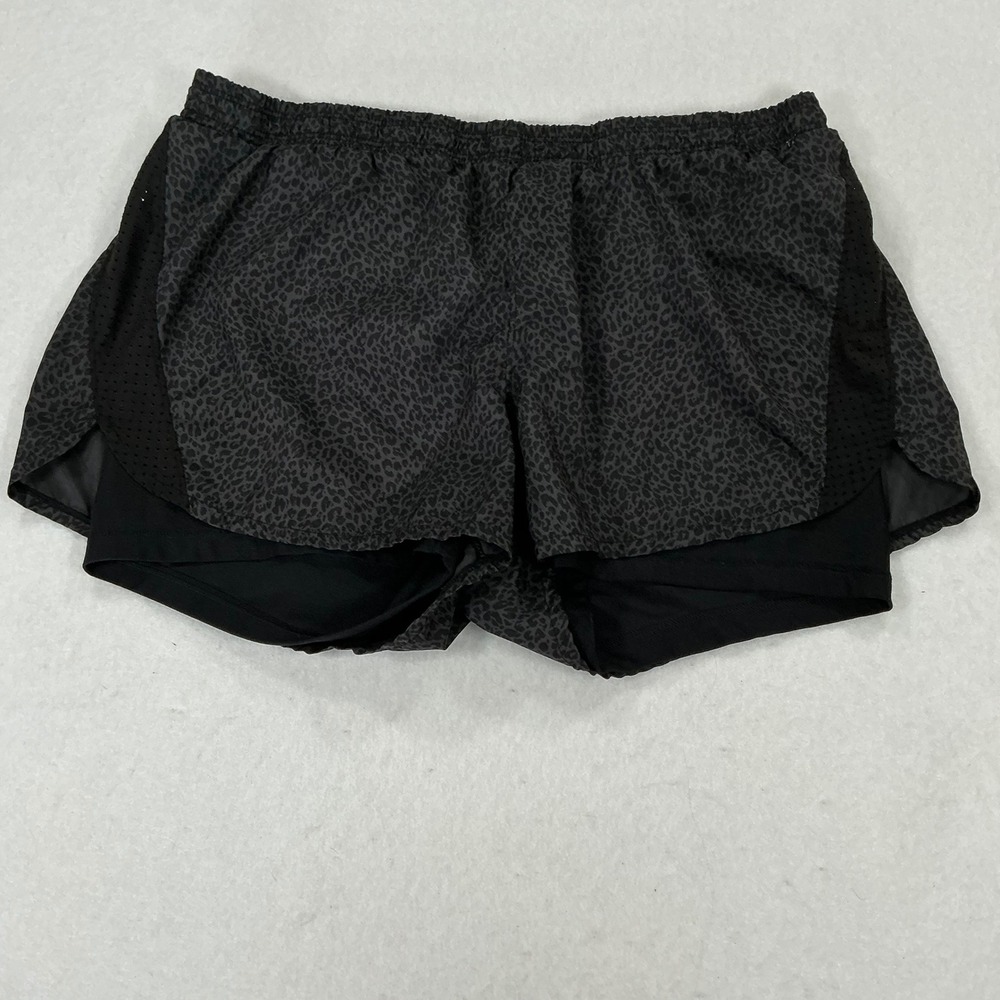Juicy Couture Sport Womens XL Grey Leopard 2-in-1 Running Shorts Double Layer
